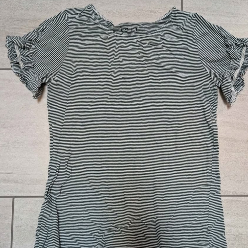 LOFT Black and White Striped Short Sleeve Flutter Top